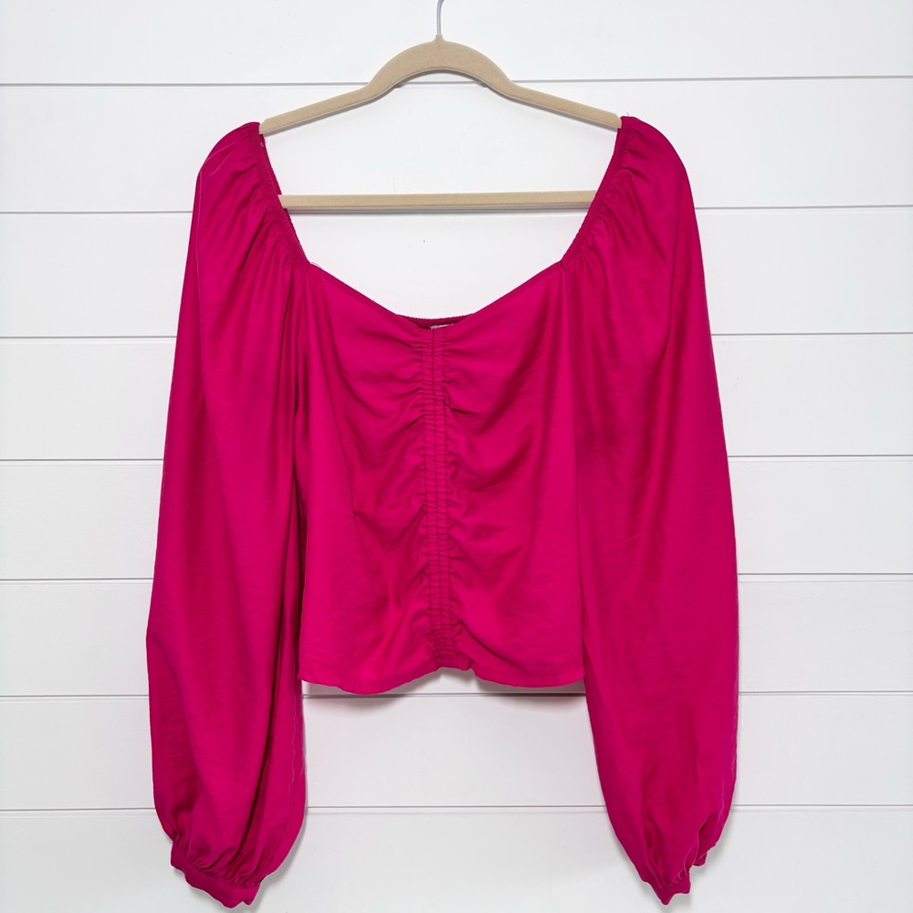 A New Day Women's Long Balloon Sleeve Ruched Front Top Pink Size XL - Picture 2 of 10